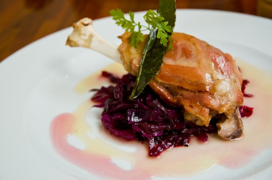 Slow cooked leg of pork with Red Cabbage in Honey