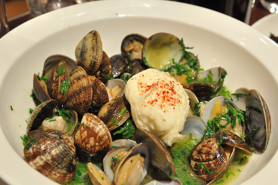 Clams, garlic mayo broth